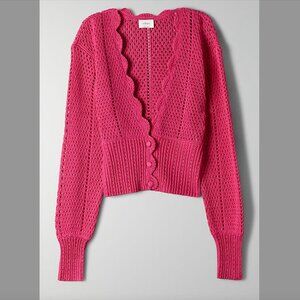 NWOT ARITZIA Wilfred Electron Fuchsia Caraway Knit Cardigan Size L | 100% cotton